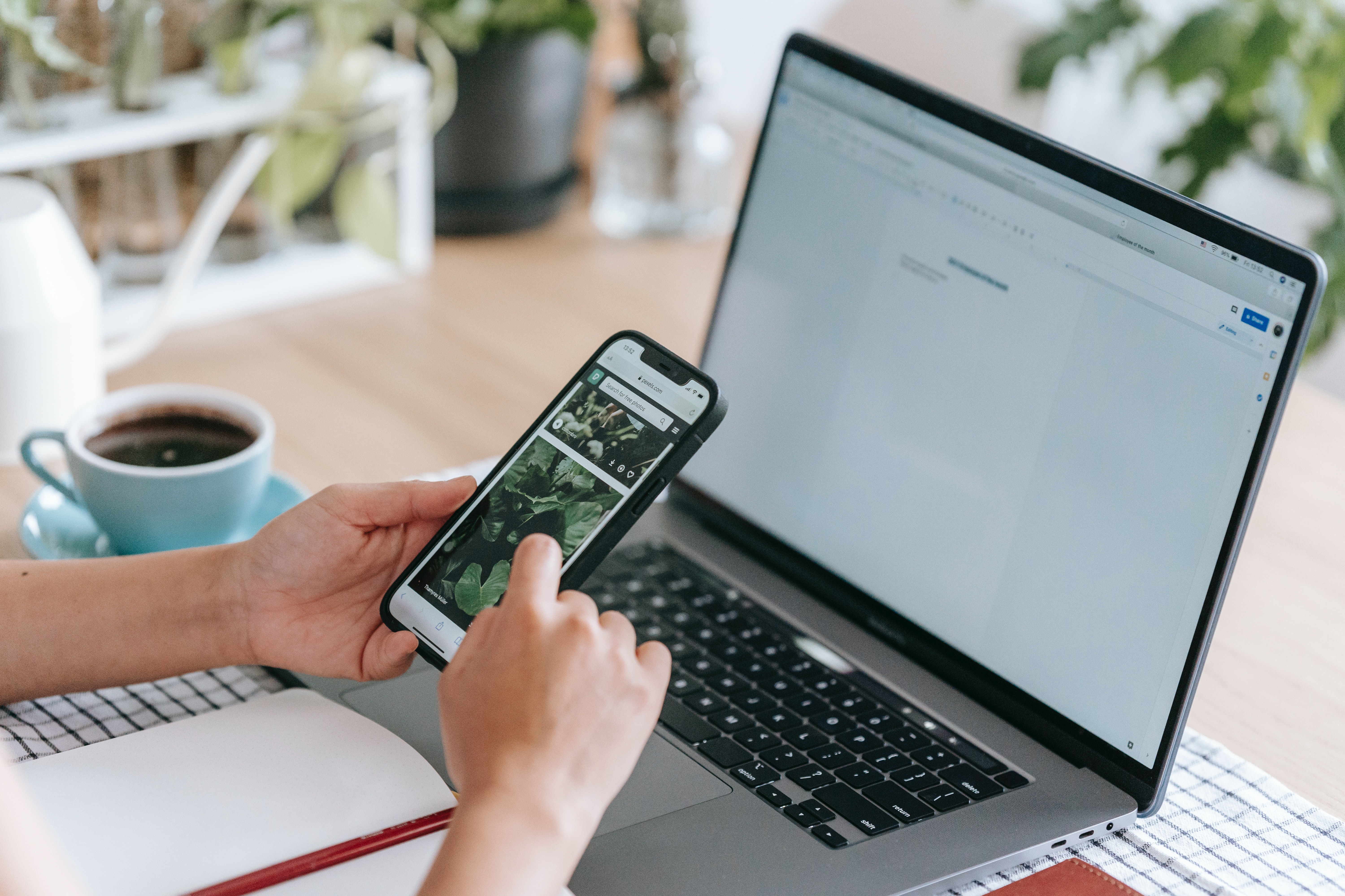mobile website and laptop open