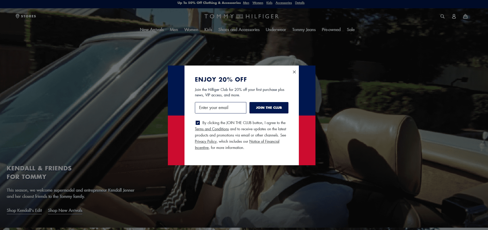 Tommy Hilfiger Pop Up Announcement Example