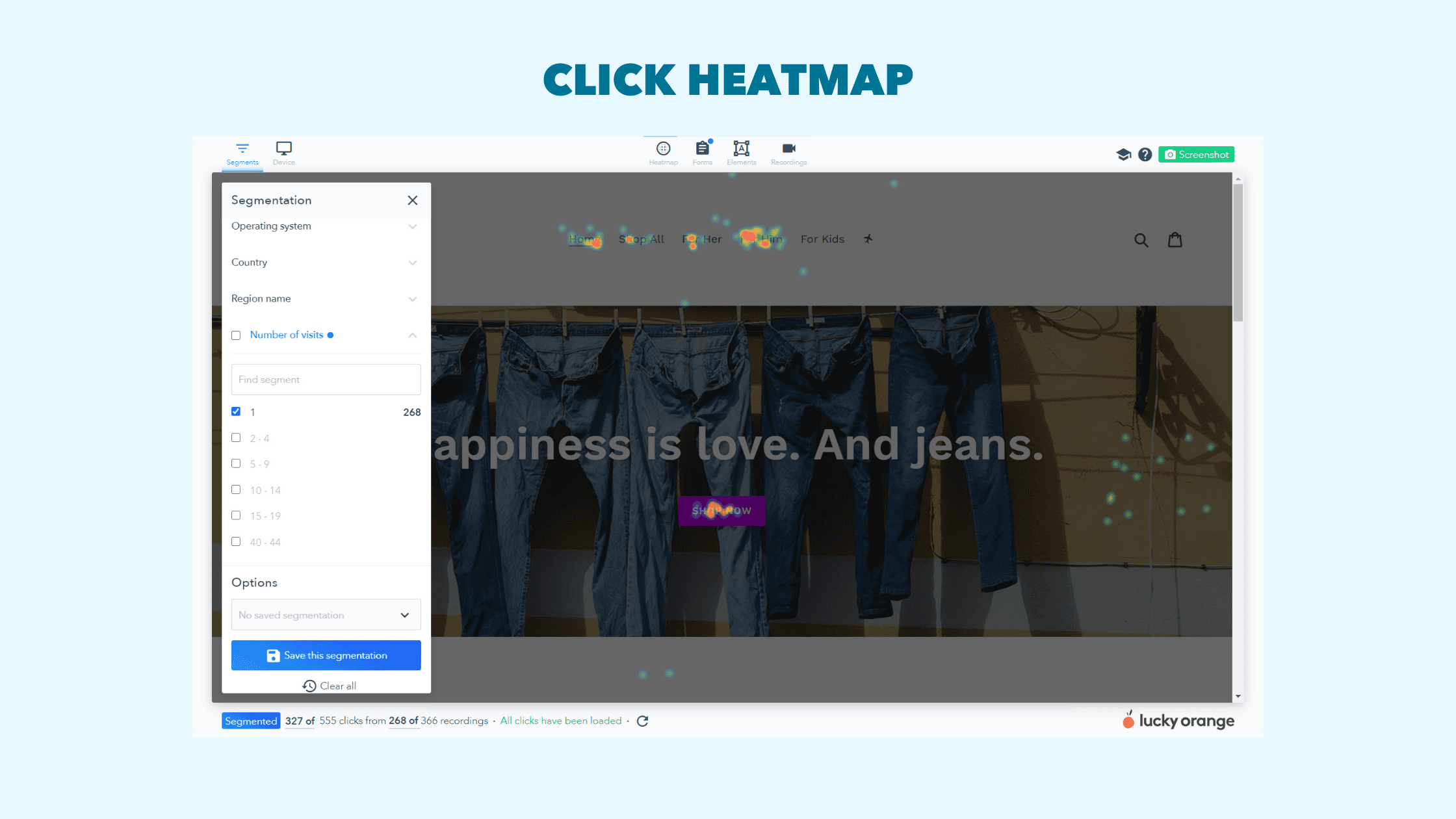 Lucky Orange Click Heatmap