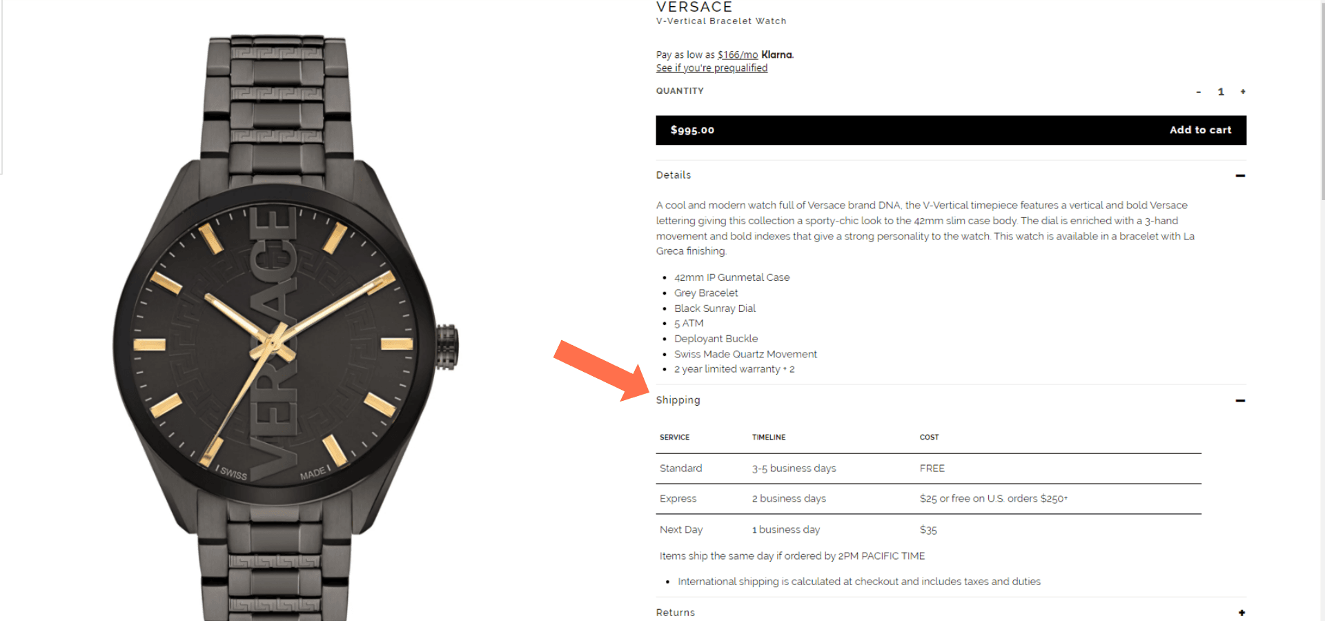 clear shipping details ecommerce page
