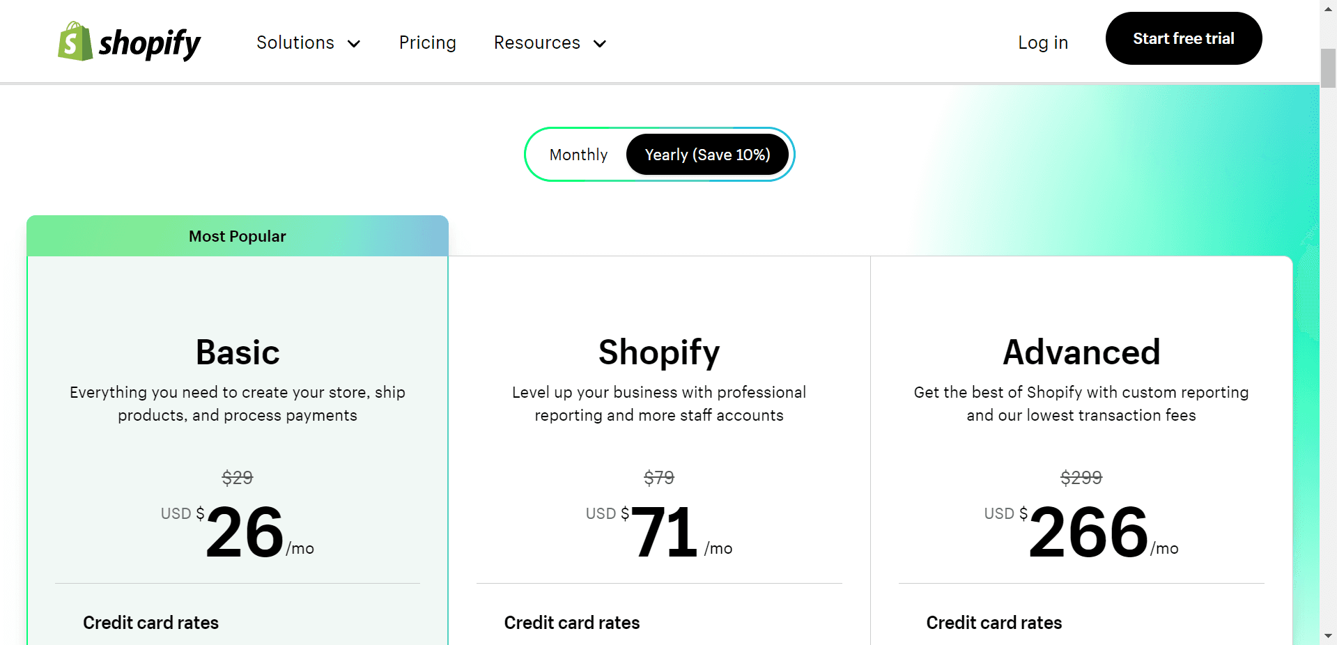 Shopify Pricing Page