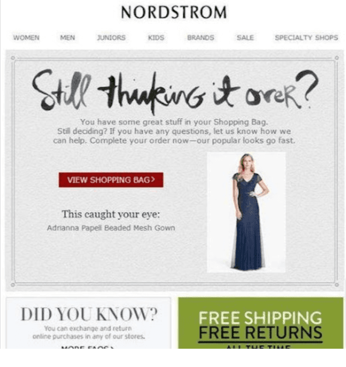 Cart abandonment final email Nordstrom