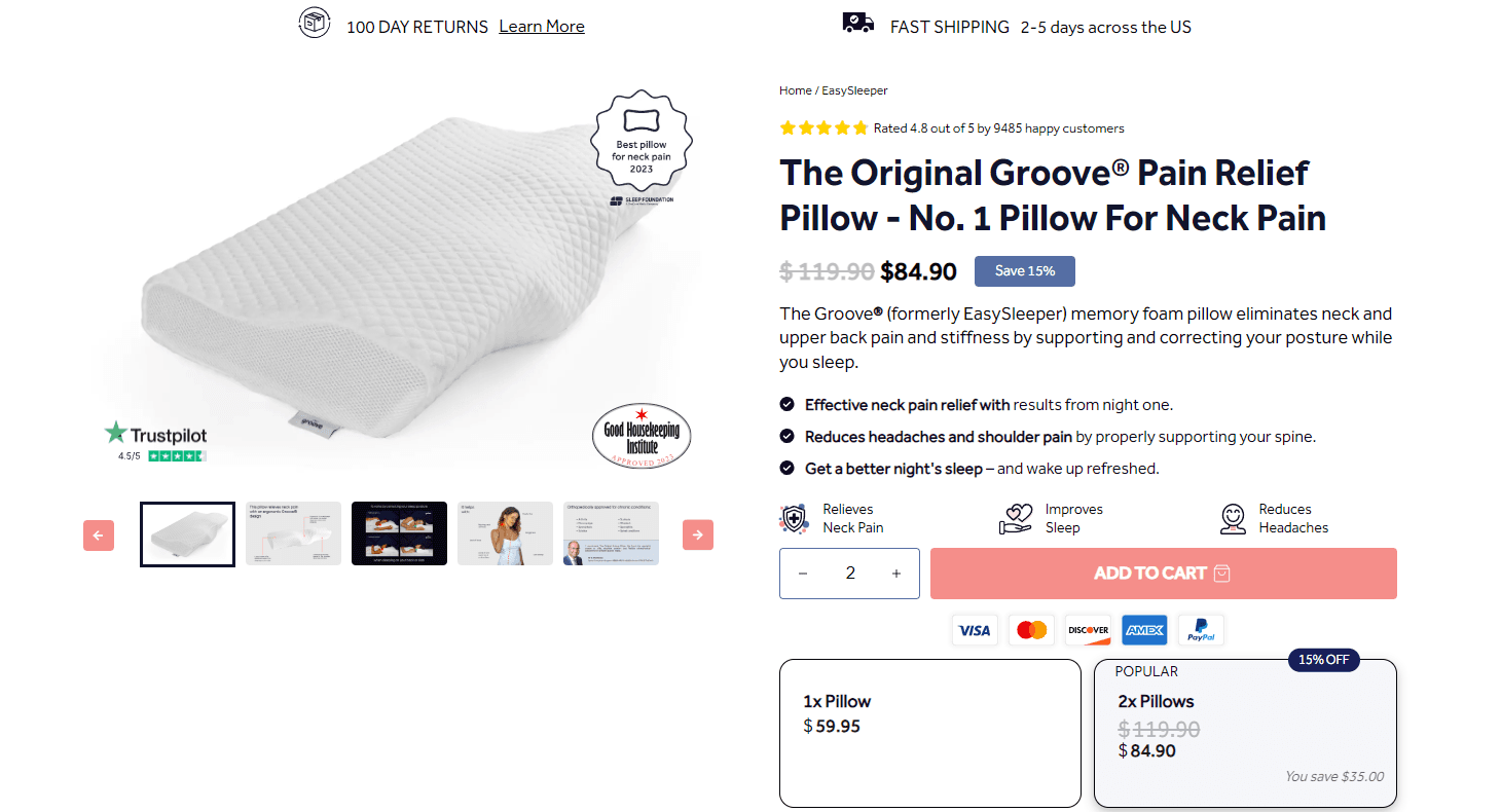 Groove Pillows Free Shipping Threshold