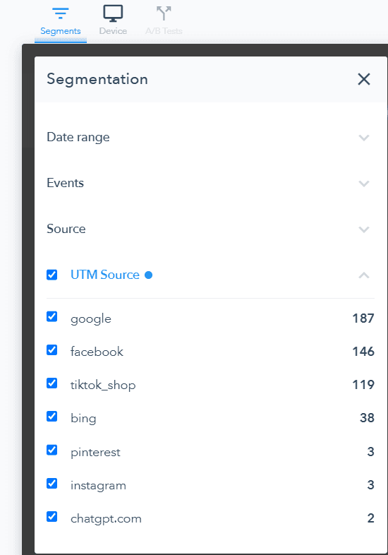 Lucky Orange Segmentation Options