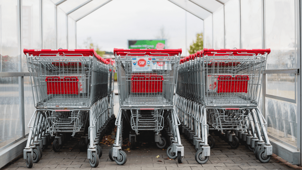 Shopping carts in a stall
