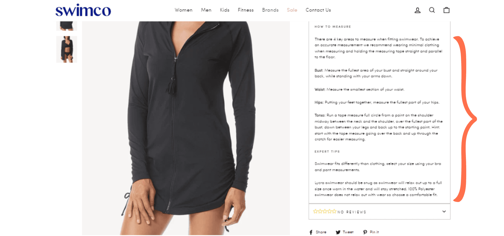 swimco online fit and measurement standards